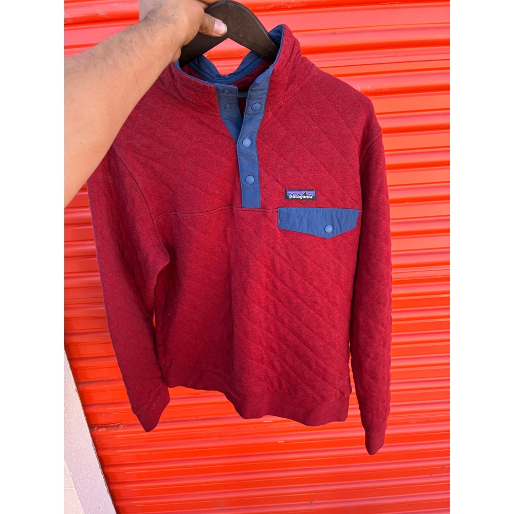 Patagonia Mens Organic Cotton Quilt Snap-T Pullover Red Blue Small 25371